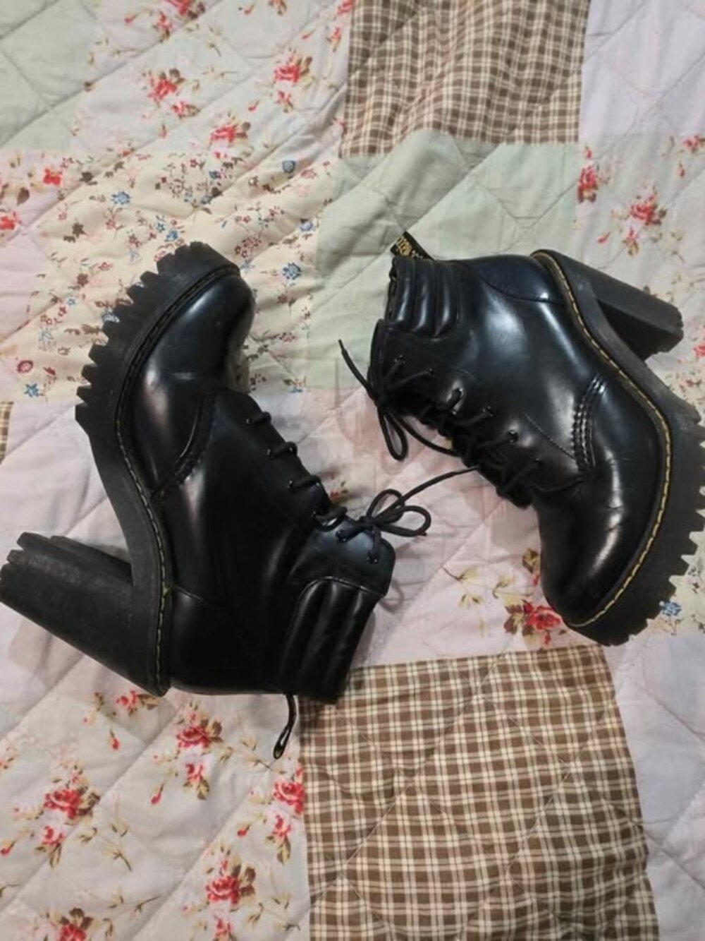 Size 9 Doc Dr. Martens Persephone Heels Black Leather Heels Boots